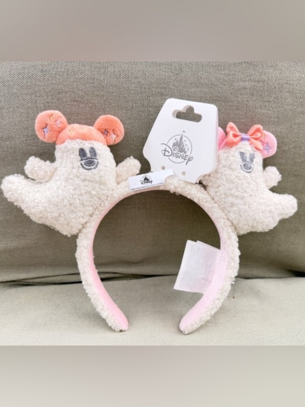 Disney Plush Minnie Ghost Ear Headband - Cream & Pink